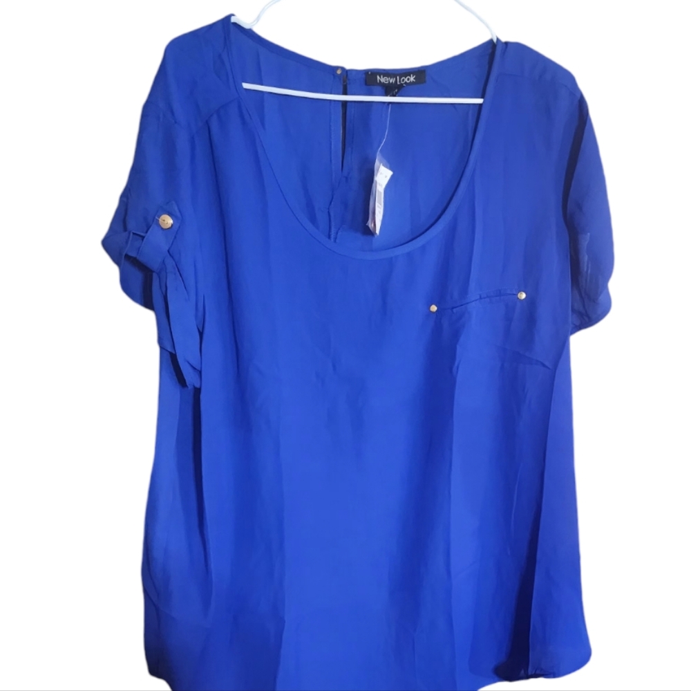 New Look shirt sleeve  royal blue Short  blouse 2x NWT